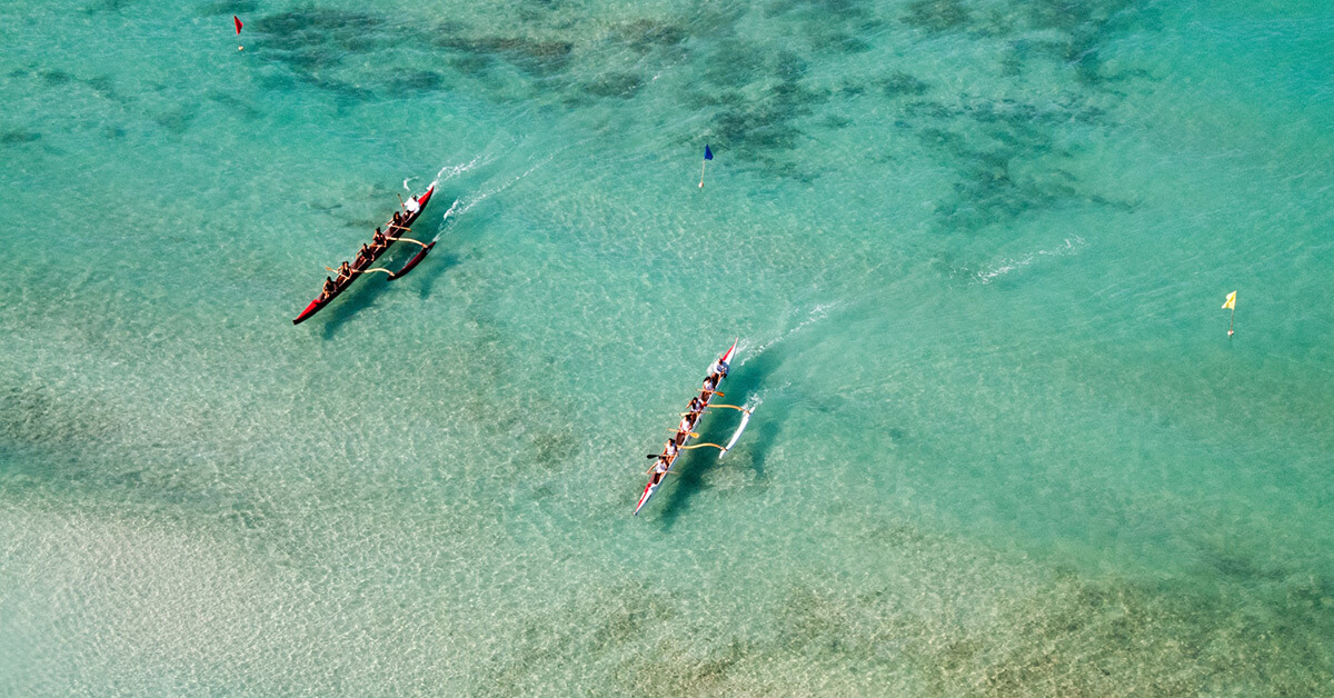 outrigger canoeing in the ocean in summer